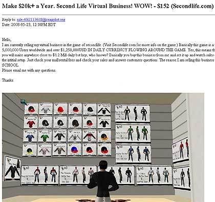 Second Life business for sale ad from Craigs List