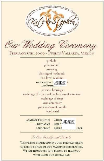 Wedding Ceremony Program Wording on Wedding Program Wording