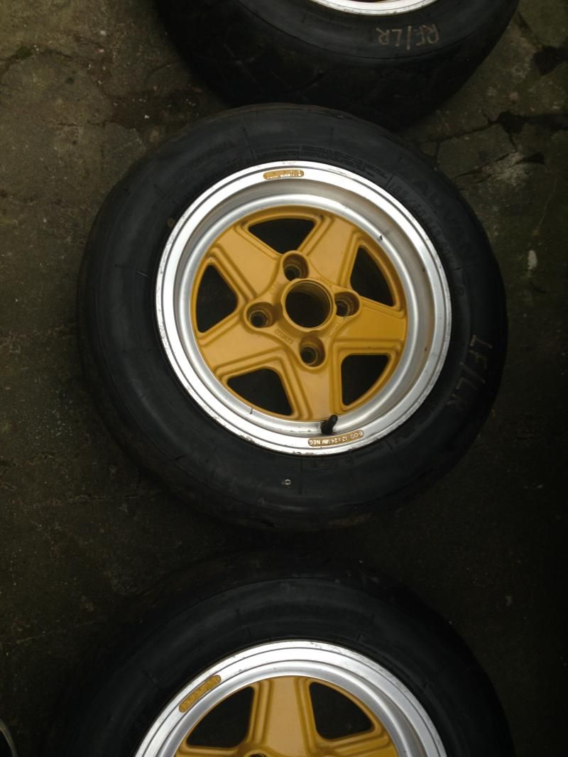 SOLD 4x108 compomotive alloy wheels and semi slick road legal yokahama