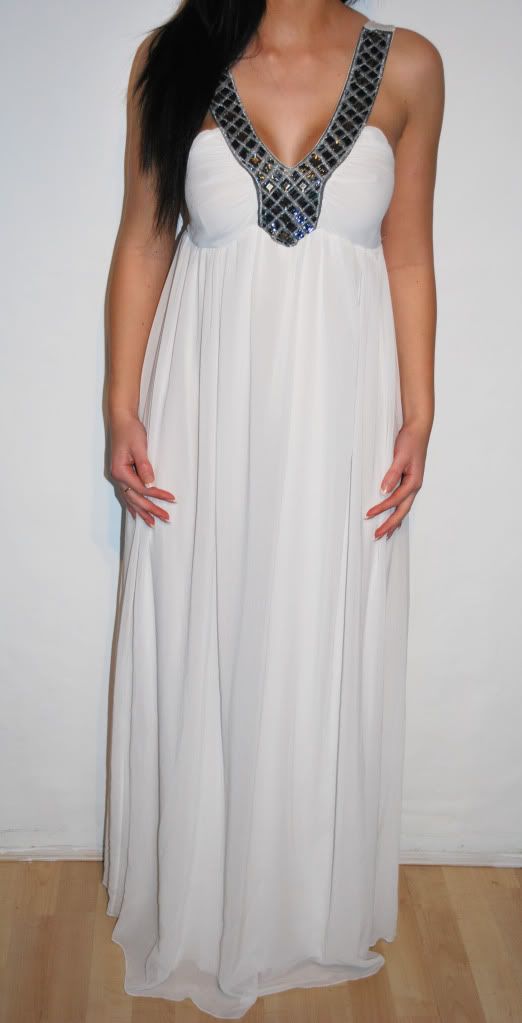 Details about ASOS PETITE WHITE CHIFFON BEADED MAXI DRESS SIZE 6