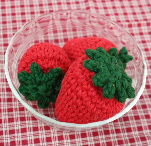 Crocheted Strawberries Play Food - Set of 3