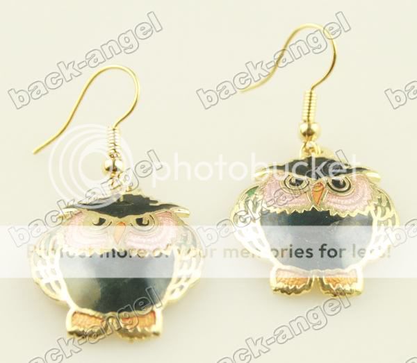 NEW Pair CUTE Owl CLOISONNE pretty Beautiful EARRINGS  