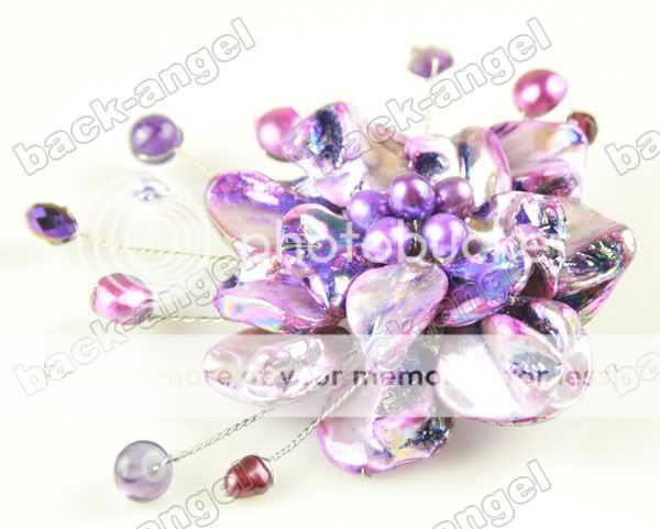 WOW Hand Pearl&Purple Shell Flower Brooch  